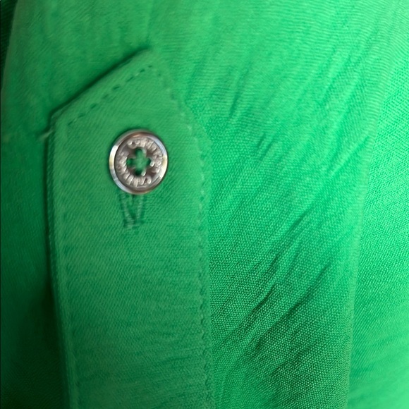 Calvin Klein Green Flutter Sleeve Blouse with Cut Out - Picture 5 of 5